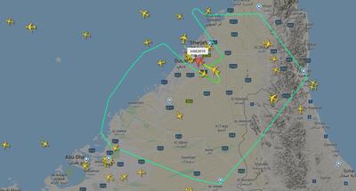 The flight path of Emirates's Year of Tolerance flight EK2019. Image via flightradar24.com