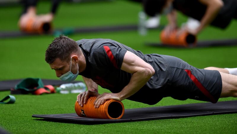 KIRKBY, ENGLAND - JANUARY 13: (THE SUN OUT, THE SUN ON SUNDAY OUT) James Milner of Liverpool during a training session at AXA Training Centre on January 13, 2021 in Kirkby, England. (Photo by Andrew Powell/Liverpool FC via Getty Images)