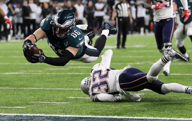 Philadelphia Eagles' Zach Ertz scores a touchdown. Chris Wattie / Reuters