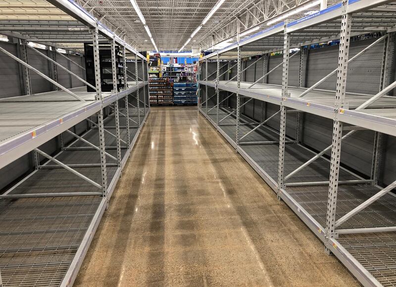 Empty shelves at a local Walmart in Sulphur Springs, Texas on March 18, 2020, as residents have attempted to stockpile goods. EPA