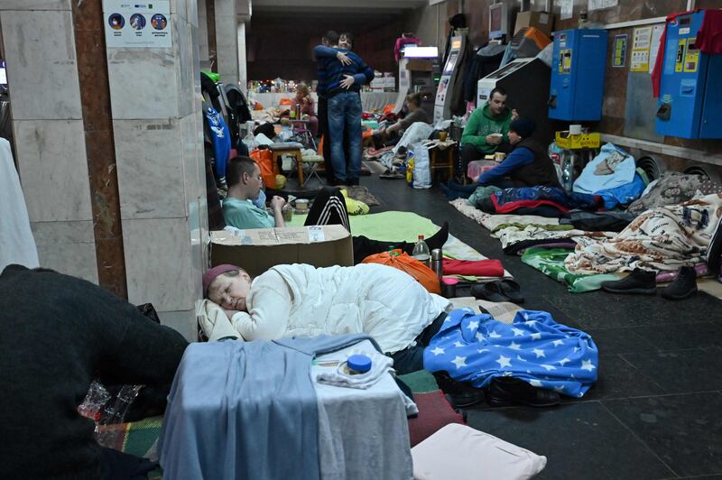Residents shelter in a subway station in Kharkiv. AFP