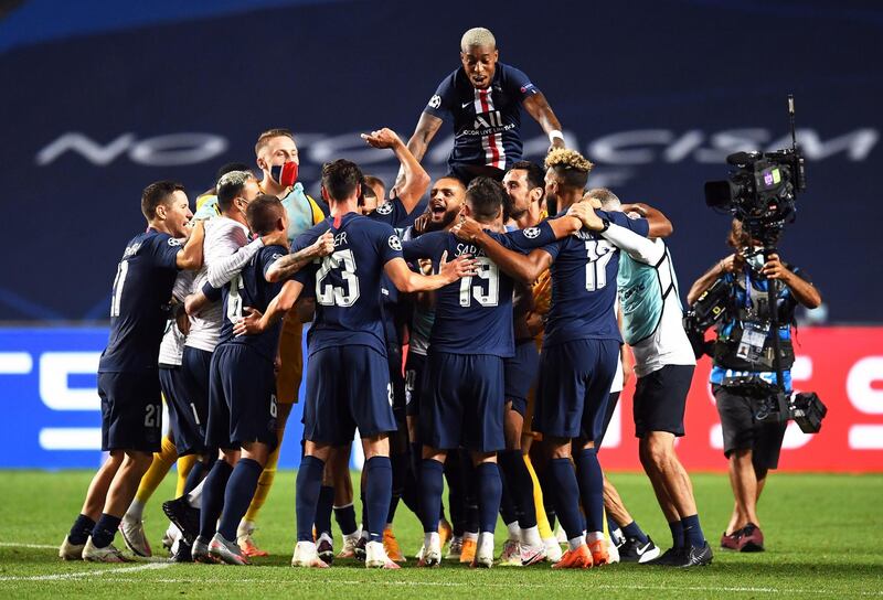 PSG after winning the Champions League semi final 3-0 against Leipzig. EPA