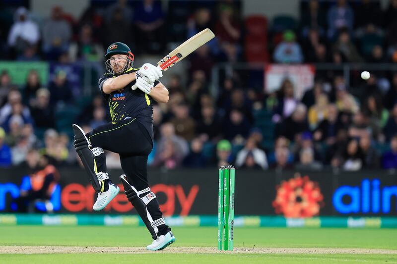 Aaron Finch of Australia plays an attacking shot. Getty 