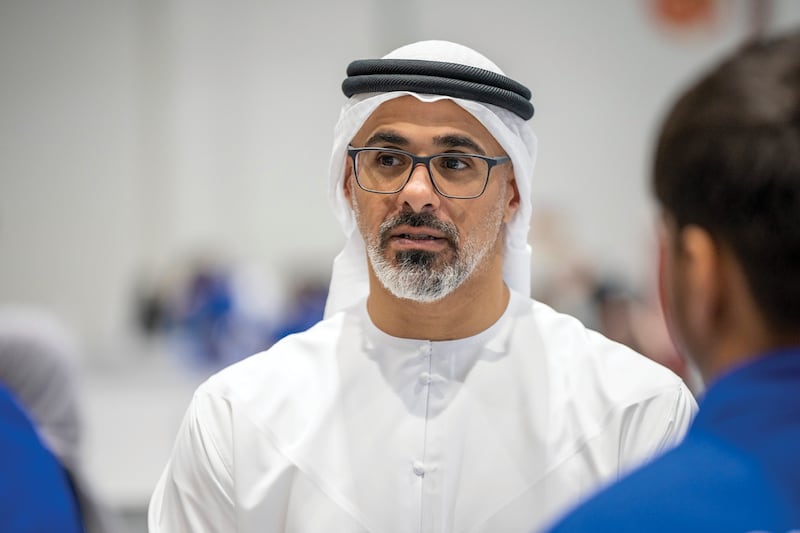 Sheikh Khaled bin Mohamed, member of the Abu Dhabi Executive Council and head of the Abu Dhabi Executive Office, attends the EmiratesSkills National Competition at the Abu Dhabi National Exhibition Centre