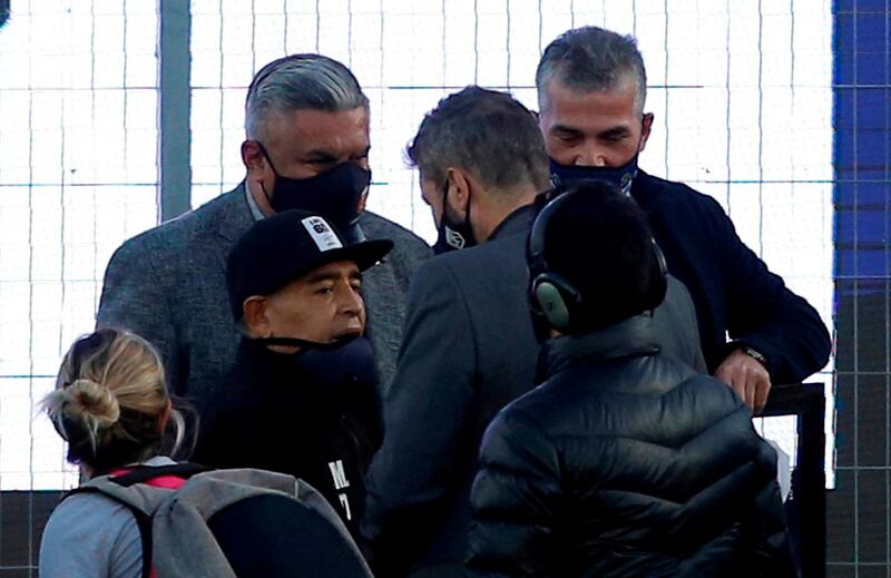 Diego Maradona is seen before the match between Gimnasia y Esgrima and Patronato on his 60th birthday. Reuters