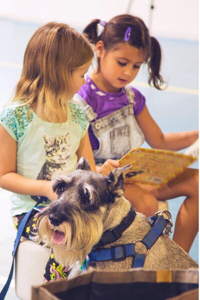 Children with Thor the schnauzer, one of the animals in the Reading Dogs UAE scheme. Courtesy Reading Dogs UAE