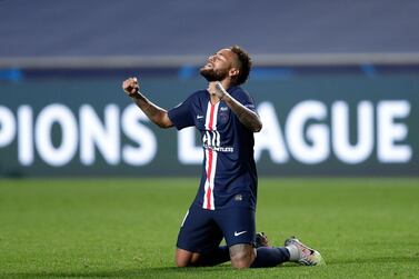 Paris Saint-Germain's Brazilian forward Neymar celebrates the semi-final victory over Leipzig. AFP