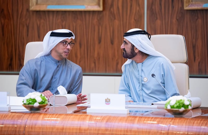Sheikh Mohammed speaks with Sheikh Mansour bin Zayed, Vice President, Deputy Prime Minister and Chairman of the Presidential Court

