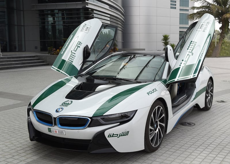  March 11, 2015 Dubai, UAE - Provided photo of the BMW i8 police car Courtesy Dubai Police? *** Local Caption ***  na12mr-police_bmw.jpg