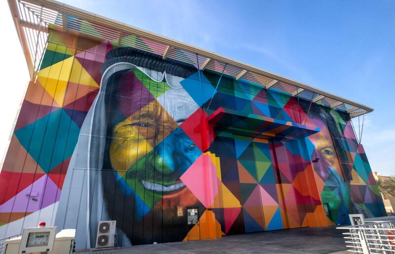 Abu Dhabi, United Arab Emirates, December 14, 2019.  
  -- STORY BRIEF:  DMT AbuDhabi is launching a street art initiative, commissioning artists around theworld to create murals across the city. The first to complete hisartwork/project is Brazilian artist Kobra – he will unveil his large-scale workon Saturday along with the chairman of DMT.  
--  Kobra’s mural at Al Bateen facing the marina.
Section:  A&L
Reporter:  Alexandra Chaves