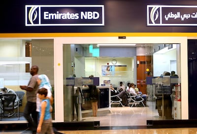 DUBAI , UNITED ARAB EMIRATES – Dec 22 , 2013 : Branch of Emirates NBD bank at Mall of the Emirates in Dubai. ( Pawan Singh / The National ) For Business Stock