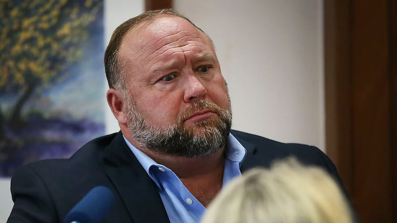 Conspiracy theorist Alex Jones during his trial at the Travis County Courthouse in Austin, Texas. Photo: Gannett