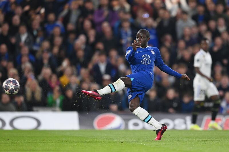 N'Golo Kante of Chelsea shoots. Getty 