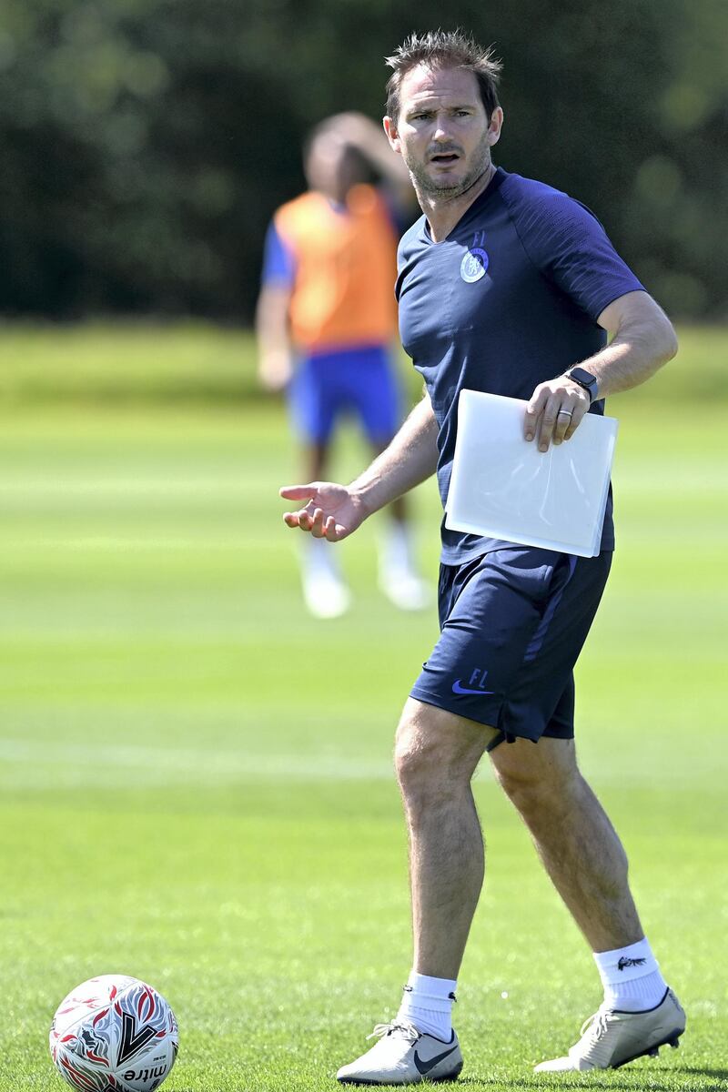 COBHAM, ENGLAND - JULY 31: Frank Lampard of Chelsea during a training session at Chelsea Training Ground on July 31, 2020 in Cobham, England. (Photo by Darren Walsh/Chelsea FC via Getty Images)