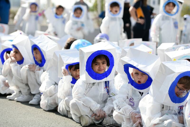 Pupils wait patiently to see if the record attempt was successful.