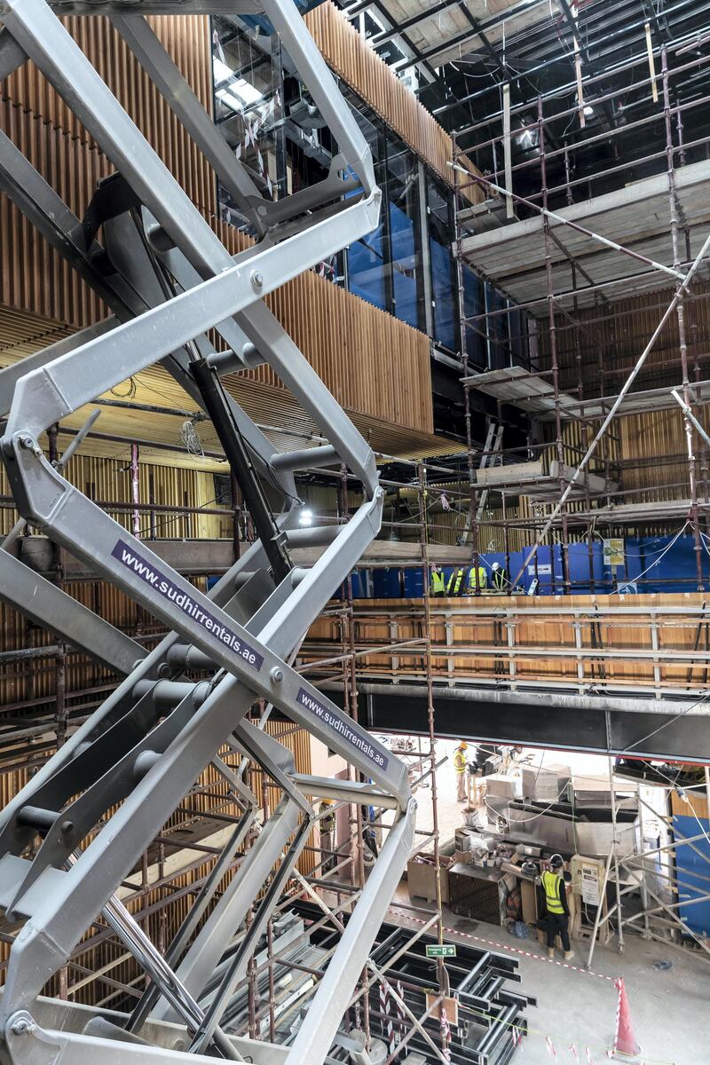 The Polish pavilion at the EXPO 2021 site nears completion. The pavilion has metal birds on the outside and inside that are partially installed along with a special wood panelled interior and exterior on May 2nd, 2021. 
Antonie Robertson / The National.
Reporter: Ramola Talwar for National