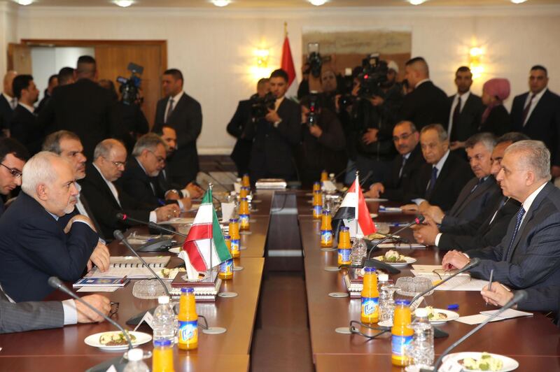 Iranian Foreign Minister Mohammad Javad Zarif looks on during a meeting with Iraqi Foreign Minister Mohammad Ali al-Hakim during an official visit to Baghdad. AFP