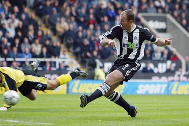 NEWCASTLE - JANUARY 18: Alan Shearer of Newcastle scores past Carlo Nash of Manchester City during the FA Barclaycard Premiership game between Newcastle United and Manchester City on January 18, 2003 at St James Park, Newcastle. (Photo by Laurence Griffiths/Getty Images)