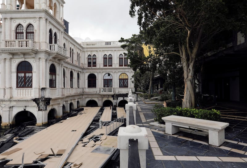 A wall and pier damaged by Typhoon Hato are seen at Macau Fisherman's Wharf Hoyle in Macau. Tyrone Siu / Reuters