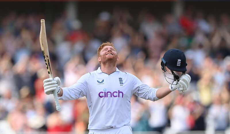 Jonny Bairstow celebrates his century at Trent Bridge. Getty