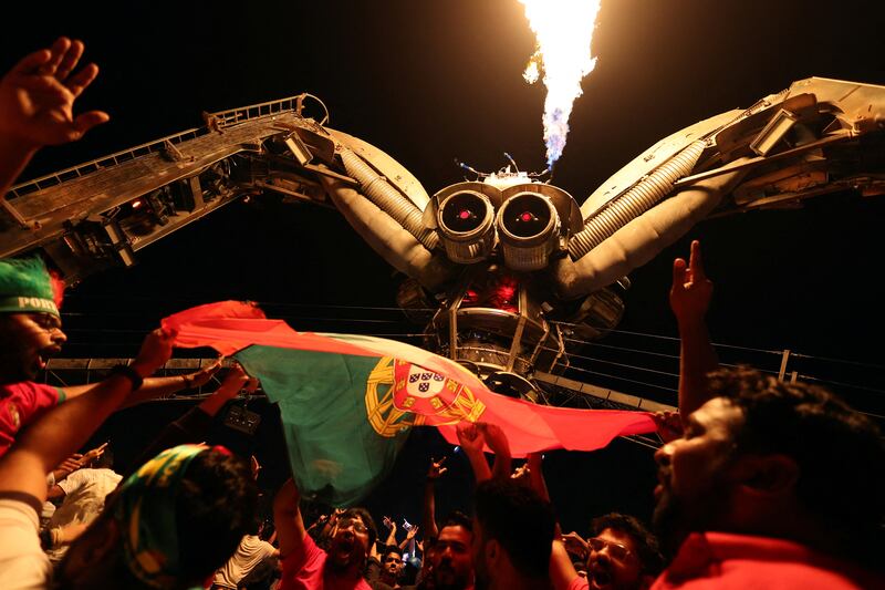 Flames shoot out from The Spider structure during the Arcadia Music Festival in Doha. Reuters