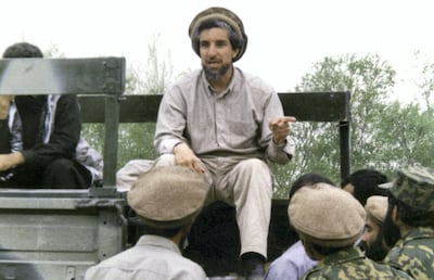 Undated and unlocated picture of Afghan opposition military commander Ahmad Shah Masood speaks to his followers.   AFP PHOTO (Photo by AFP)