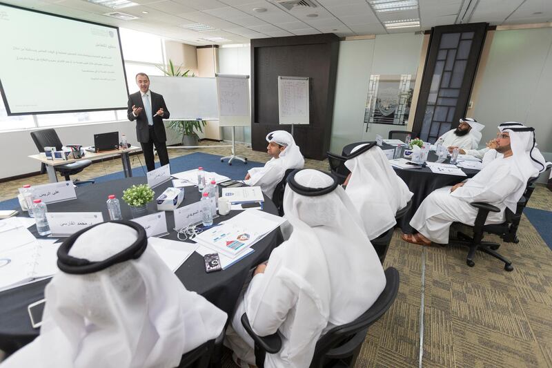 DUBAI, UNITED ARAB EMIRATES, 06 AUGUST 2017. Class of the MBRSG professional diploma in Customer Happiness. A first of its kind involving Emirati students held at Mohammed Bin Rashid School of Government at Dubai World Trade Center. (Photo: Antonie Robertson/The National) Journalist: Roberta Pennington. Section: National.