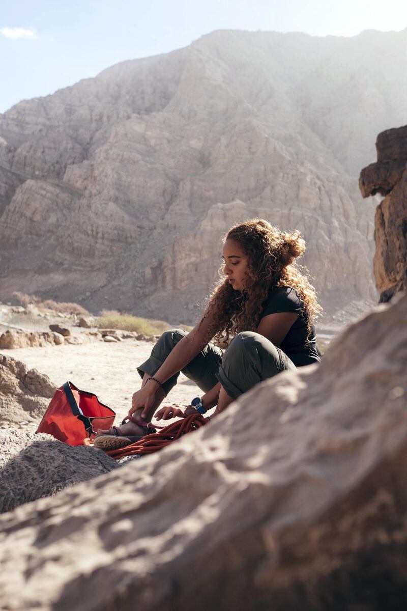 11.01.19 Dubai resident Fatima Deryan spending her Friday climbing the highest peak of the UAE; Jebel Jais  in Ras Al Khaimah. Fatima is training to climb Everest in March.
Anna Nielsen For The National