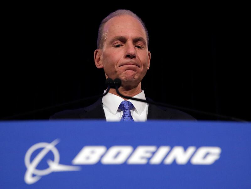 FILE - In this Monday, April 29, 2019 file photo, Boeing Chief Executive Dennis Muilenburg speaks during a news conference after the company's annual shareholders meeting at the Field Museum in Chicago. Boeingâ€™s CEO says the company made a â€œmistakeâ€ in handling a problematic cockpit warning system in 737 Max jets ahead of two deadly crashes of the top-selling plane. Chief Executive Dennis Muilenburg told reporters in Paris on Sunday, June 16 that the companyâ€™s communication â€œwas not consistent,â€ calling that â€œunacceptable.â€(AP Photo/Jim Young, file)