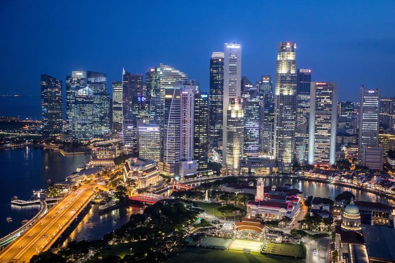 SINGAPORE - JUNE 08:  The Singapore skyline is seen at sunset on June 8, 2018 in Singapore. The historic meeting between U.S. President Donald Trump and North Korean leader Kim Jong-un has been scheduled in Singapore for June 12 as a small circle of experts have already been involved in talks towards the landmark summit in the city-state.  (Photo by Chris McGrath/Getty Images)