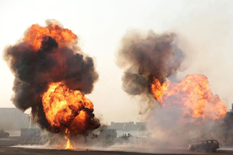 Members of the United Arab Emirates Armed Forces perform military drills during the "Union Fortress 6" military parade in Al Hamra, Ras al Khaimah, United Arab Emirates November 1, 2019. REUTERS/Christopher Pike