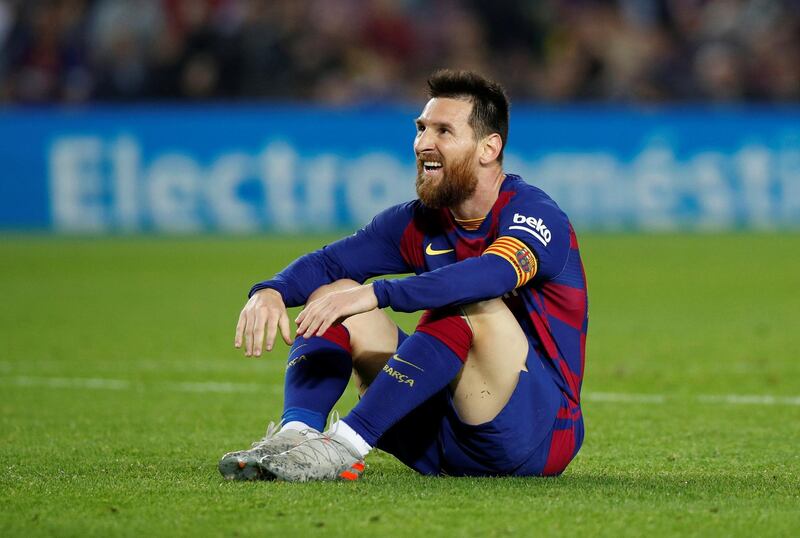 Barcelona's Lionel Messi after missing an opportunity to score REUTERS/Albert Gea