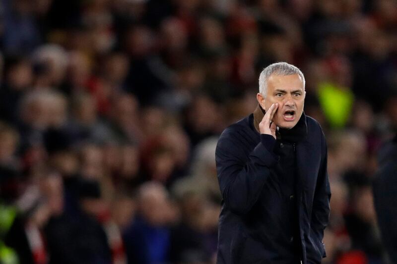 Manchester United's manager Jose Mourinho gives instructions from the side line during the English Premier League soccer match between Southampton and Manchester United at St Mary's stadium in Southampton, England Saturday, Dec. 1, 2018. (AP Photo/Kirsty Wigglesworth)