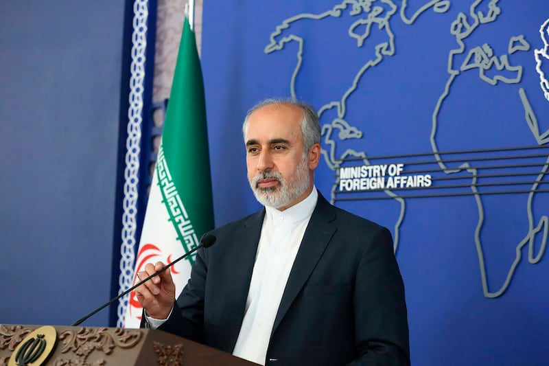 Iran Foreign Ministry spokesman Nasser Kanaani speaks in Tehran, Iran. AP