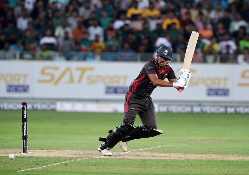 Aryan Lakra batting for the UAE.