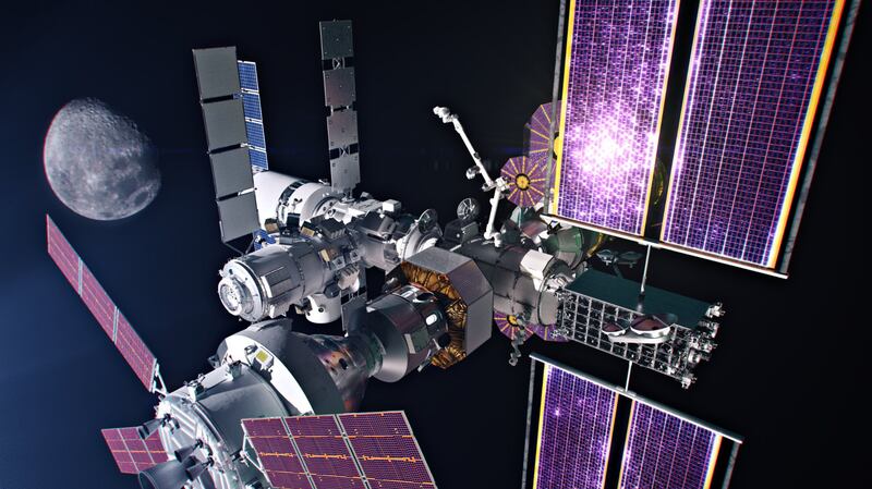An illustration of the Lunar Gateway space station, a project in which the UAE is taking part. Photo: MBRSC