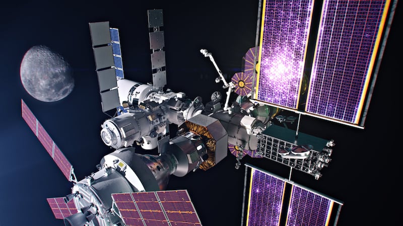 An illustration of the Lunar Gateway space station, a project in which the UAE is taking part. Photo: MBRSC