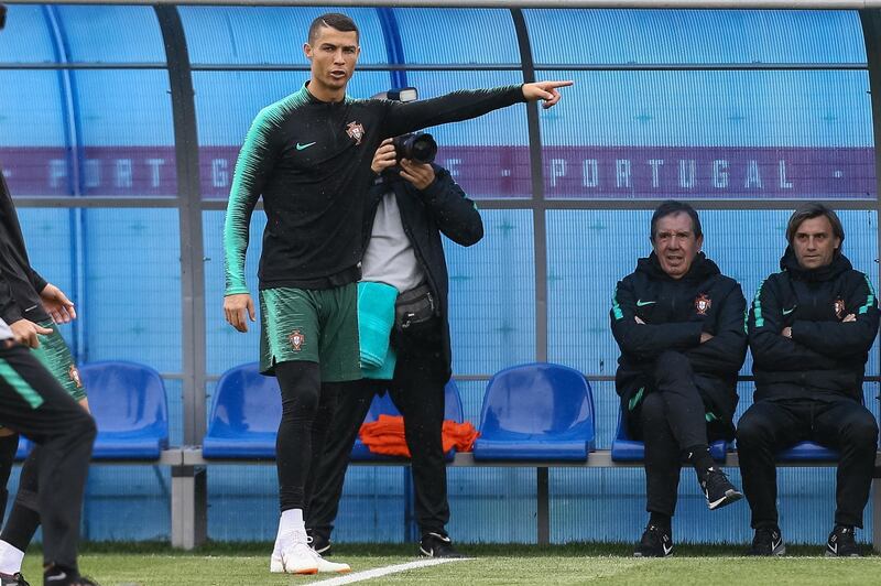 Cristiano Ronaldo takes part in a training session for Portugal. Paulo Novais / EPA