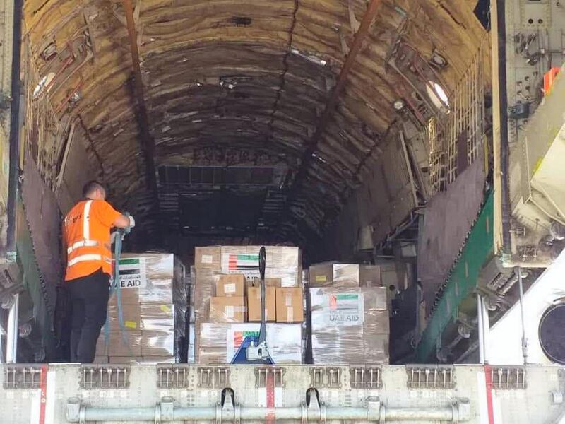 UAE plane that was sent to Somalia carrying medical supplies. Crown Prince Court 