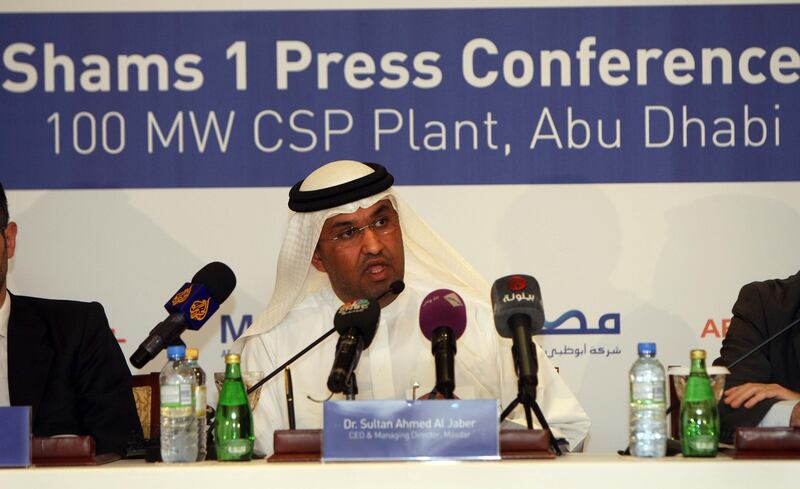 ABU DHABI. 9th June 2010. SHAMS 1 SOLAR PLANT . Dr.Sultan Al-Jaber, CEO of Masdar  at a press conference in Abu Dhabi yesterday (weds) to announce the building of the worlds biggest solar power plant in Madinat Zayed, A.D.  Stephen  Lock   /  The National  FOR BUSINESS