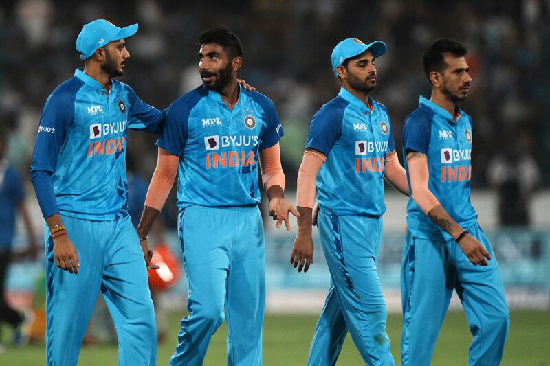 Indian players leave the field during the third T20 against Australia in Hyderabad on Sunday, September 25, 2022.  AP