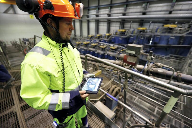 Johan Bostrom uses a tablet to control the concentrator in the mine in Garpenberg, Sweden, September 18, 2017. Picture taken September 18, 2017. REUTERS/Ints Kalnins - RC199161AA70