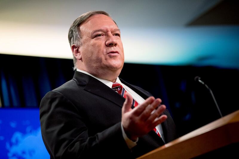 FILE - In this April 29, 2020, file photo Secretary of State Mike Pompeo speaks at a news conference at the State Department in Washington. Chinese leaders â€œintentionally concealed the severityâ€ of the pandemic from the world in early January, according to a 4-page, Department of Homeland Security report dated May 1 and obtained by The Associated Press. The revelation comes as the Trump administration has intensified its criticism of China, with Pompeo saying Sunday, May 3, that China has been responsible for the spread of disease in the past and must be held accountable for the outbreak of the current pandemic. (AP Photo/Andrew Harnik, File)