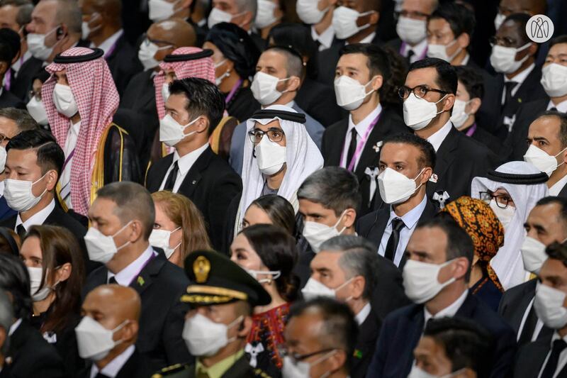 The UAE delegation among mourners at the state funeral in Tokyo.