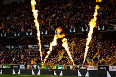 Pyrotechnics during the Premier League match between Wolverhampton Wanderers and Fulham FC at Molineux on March 9, 2024, in Wolverhampton. Getty Images