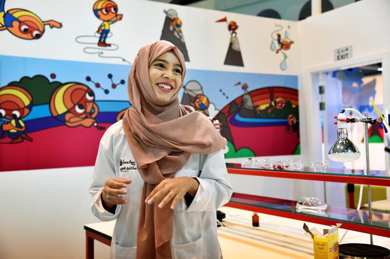 Inaas Ibrahim, teacher at the ResearchersÕ World - Science Lab speaks during an interview with The National, in Dubai, UAE, Nov. 18, 2019. The lab for children was inaugurated Monday. (Shruti Jain / The National)