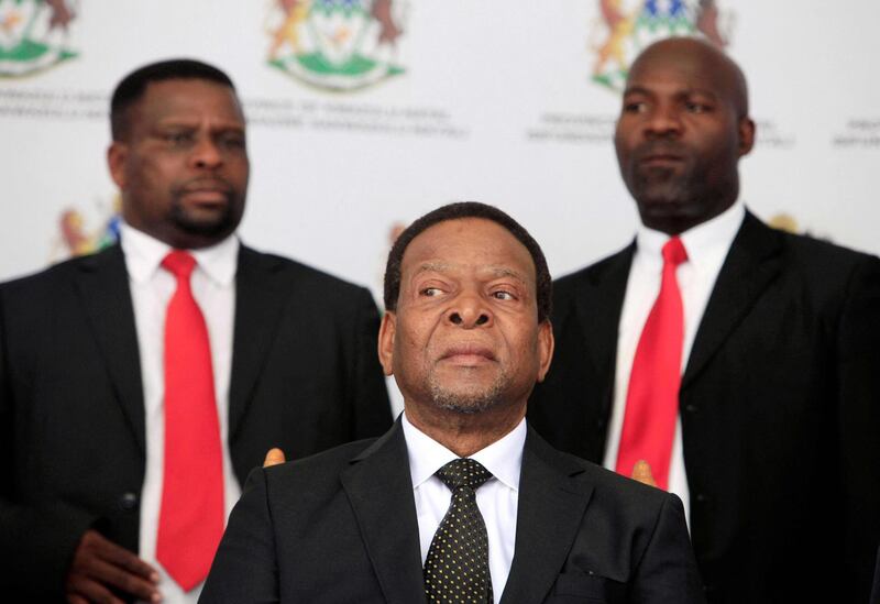 Zulu King Goodwill Zwelithini prepares to deliver a speech during a traditional gathering called Imbizo at the Moses Mabhida Football Stadium in Durban on April 20, 2015. AFP