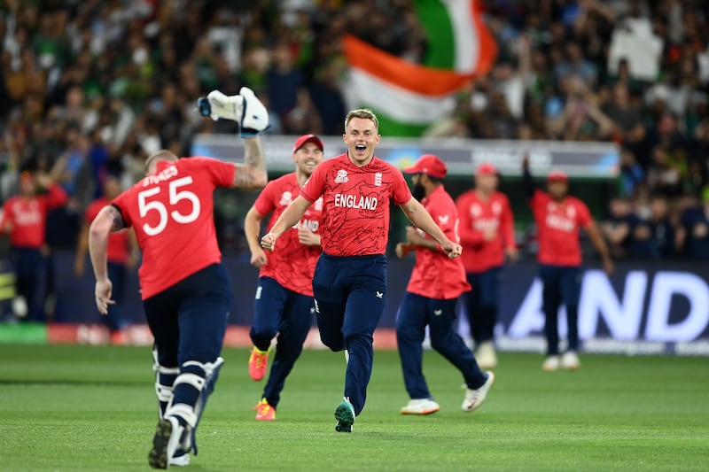 Ben Stokes and Sam Curran of England celebrate. Getty 