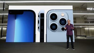 Apple's senior vice president of worldwide marketing Greg Joswiak displays the advanced features of the new iPhone 13 Pro and iPhone 13 Pro Max. AFP