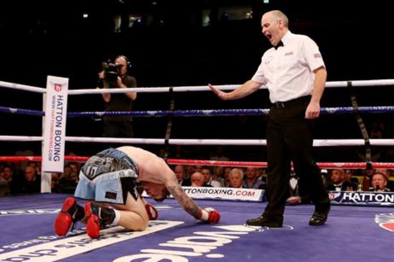 Ricky Hatton fails to beat the count after being knocked down by Vyacheslav Senchenko